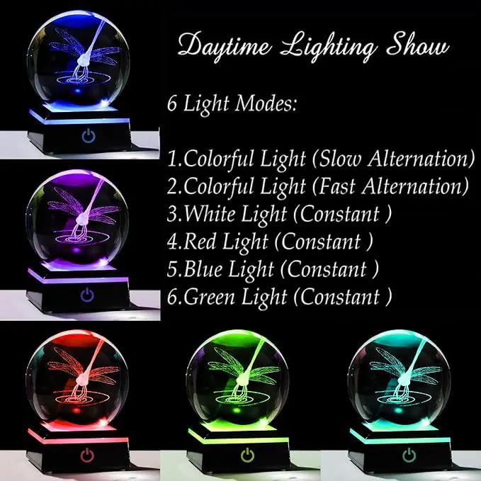 Qianwei Dragonfly Gifts for Women 3D Crystal Ball 3.14'' - Laser Dragonfly Decor Glass Animals Dragonfly Gifts Figurines Statue Stuff for Room Decorations Dragonfly Night Light by GreenHaven Gardens