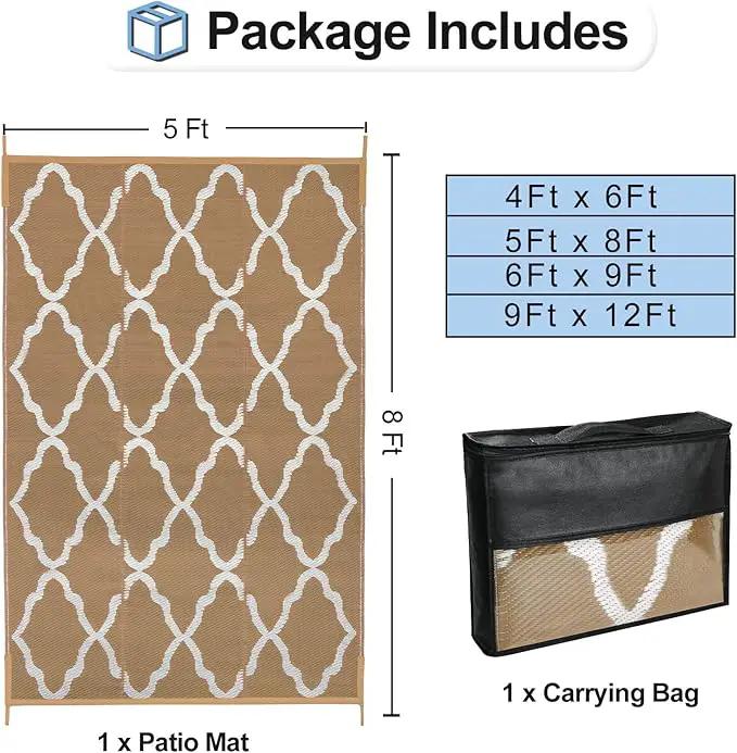 OutdoorLines Outdoor Plastic Area Rugs for Patio 5x8 ft - Reversible Outside Carpet, Stain & UV Resistant RV Mats, Straw Rug for Camping, Deck Garden, Porch and Balcony, Moroccan/Brown & Light Grey by GreenHaven Gardens