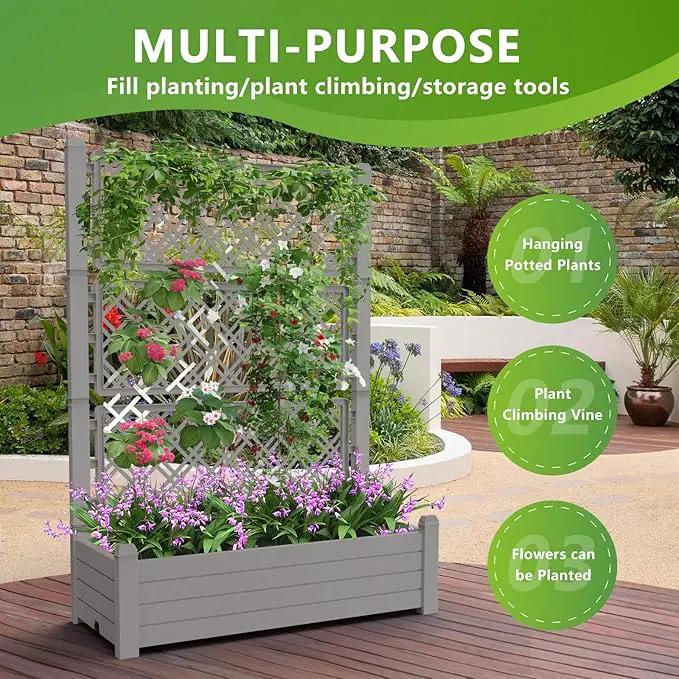 59.3in Planter Box Trellis, Large Outdoor Plastic Raised Garden Bed with Drain Plug for Climbing Plants(Gray,43.43 * 18.27 * 59.29) by GreenHaven Gardens