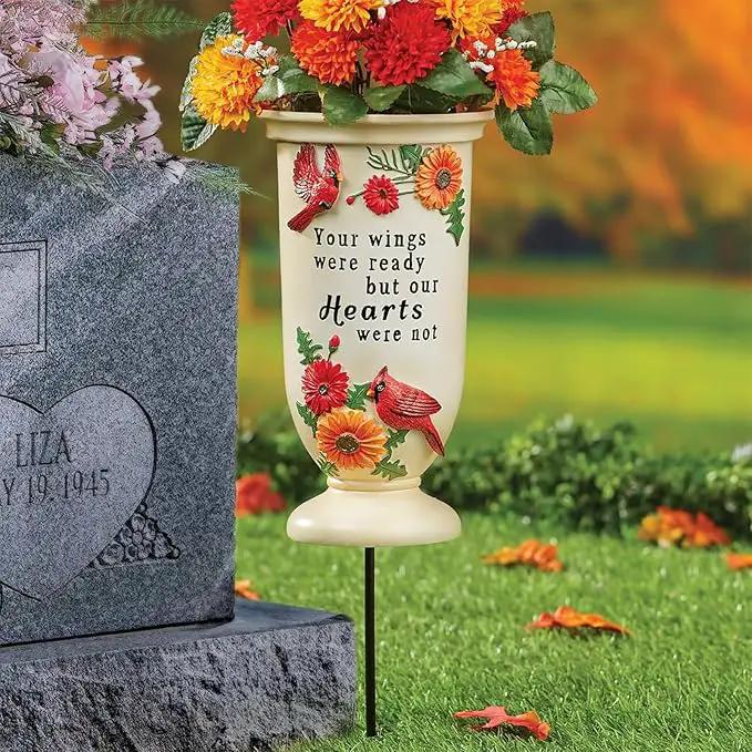 BAYN Grave Decorations for Cemetery, Cardinal Vases with Spikes for Garden Decorations Waterproof Garden Statues Memorial Gifts for Loss of Loved One by GreenHaven Gardens