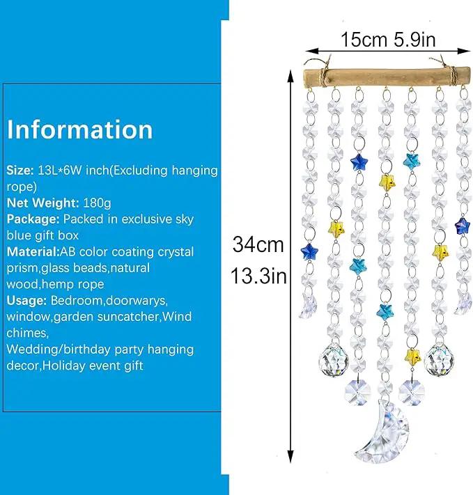 Crystal Moon Star Prism Suncatcher Rainbow Maker Pendant Window Garden Hanging Decoration Ornament Crystal Wind Chimes by GreenHaven Gardens