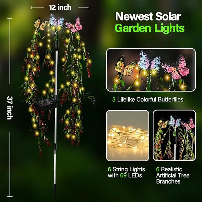 Outdoor Solar Lights for Yard Decorative, 69LED Tree Swaying Solar Garden Lights Outside Waterproof, Flower Solar Power Fairy Light Butterfly Decor for Patio Lawn Landscape Decorations by GreenHaven Gardens