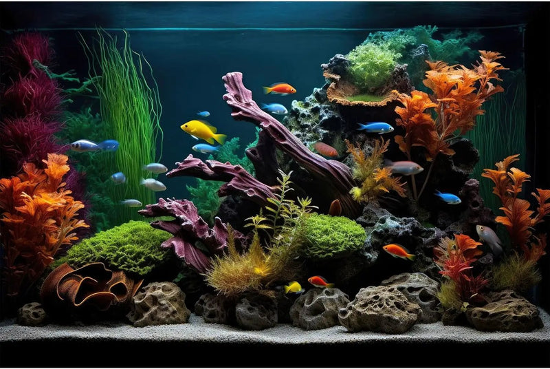 Aquarium Background Lush Aquatic Colorful Plants Terrarium Background Redwood Root Coral Reef Jungle Style Fish Tank Background Amazing Underwater View Aquarium Backdrop Wallpaper Poster Vinyl 24x16in by GreenHaven Gardens