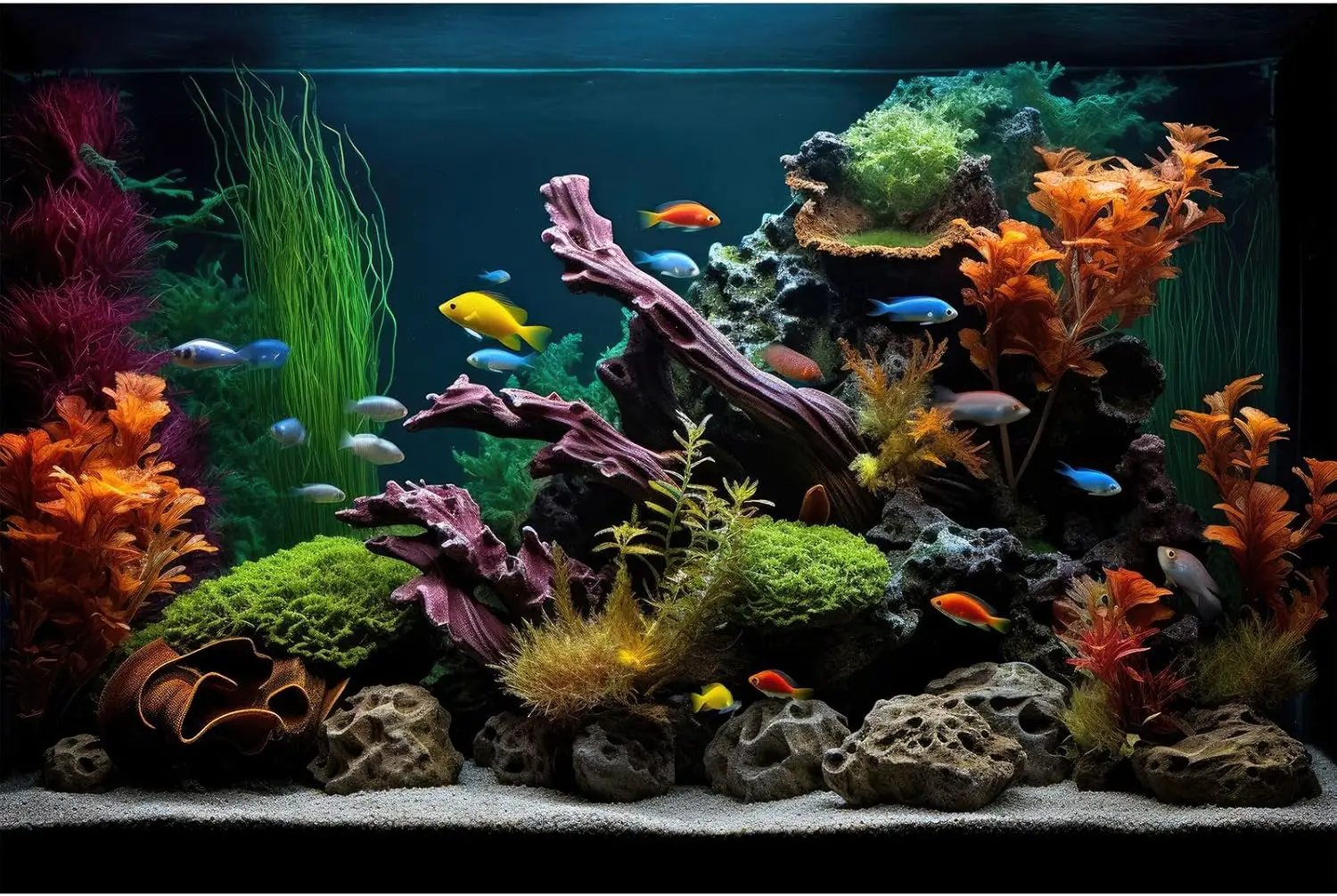 Aquarium Background Lush Aquatic Colorful Plants Terrarium Background Redwood Root Coral Reef Jungle Style Fish Tank Background Amazing Underwater View Aquarium Backdrop Wallpaper Poster Vinyl 36x24in by GreenHaven Gardens