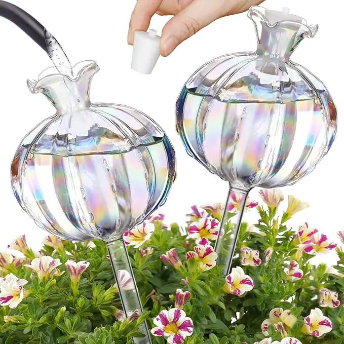 NiHome Large Plant Watering Globes 2-Pack, Iridescent Glass Cactus Self Watering Globe, Glass Waterer for Potted Plants - 4.7OZ/140 ML Capacity Automatic Irrigation System, Adorable Gardening Gift by GreenHaven Gardens
