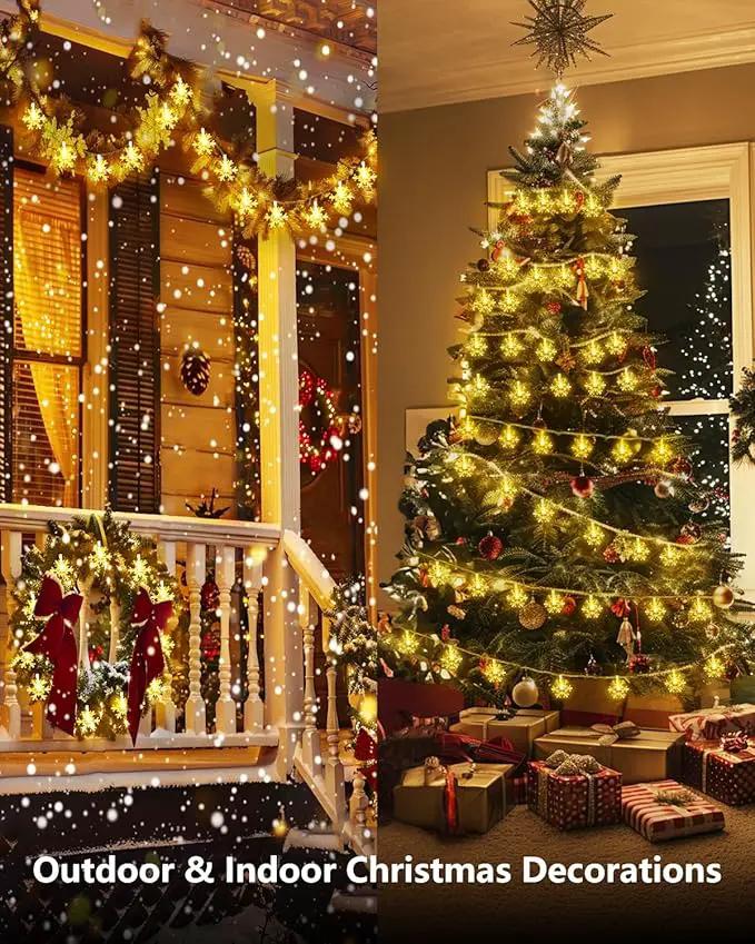 Brightown Solar Christmas Snowflake String Lights 50 LED 31 FT Outdoor Waterproof Snowflake Fairy Lights with 8 Lighting Modes for Christmas Party, Tree, Room, Garden, Patio, Yard, Home, Warm White by GreenHaven Gardens