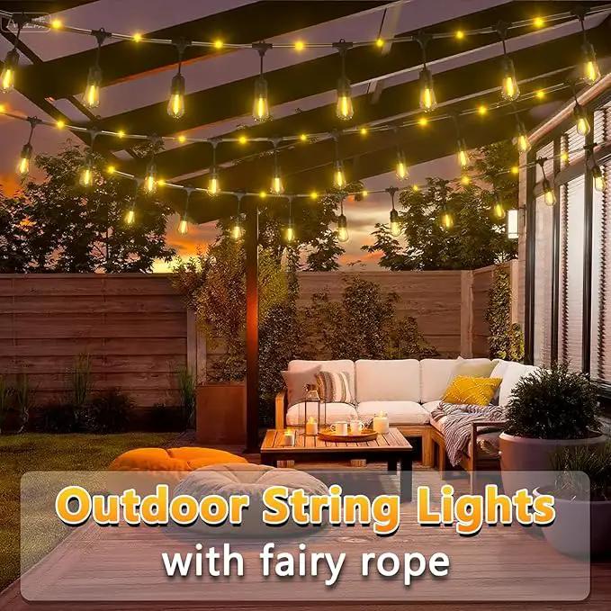 Outdoor String Fairy Lights, 24ft Dimmable Patio Lights with 12+1 S14 Retro Edison Bulbs & 72 Fairy Rope, IP65 Waterproof, LED Outside Hanging Light for Backyard Gazebo Bistro, 10 Strands Connectable by GreenHaven Gardens
