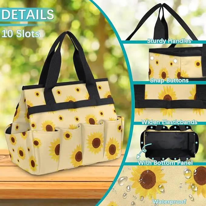 Sunflower Gardening Tool Bag,Heavy Duty Garden Tote Bag,Portable Oxford Gardening Storage Basket Organizer Handbag with Pockets Handle,Hand Tools Gifts for Outdoor Garden Lawn Yard by GreenHaven Gardens