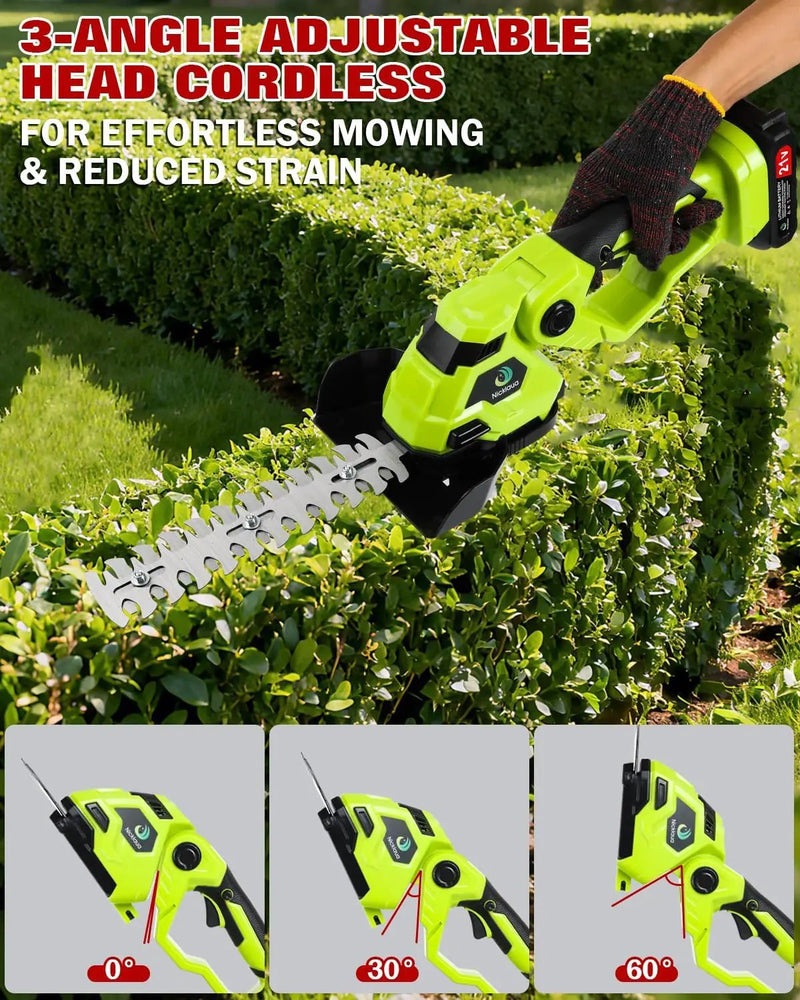 Cordless Hedge Trimmer，2-in-1 Hedge Trimmer，Cordless Grass Shear & Shrubbery Trimmer with Dual-Action Blade Cutting Capacity,Hedge Shear with 2 PCS Rechargeable Battery and Charger for Garden,Lawn by GreenHaven Gardens