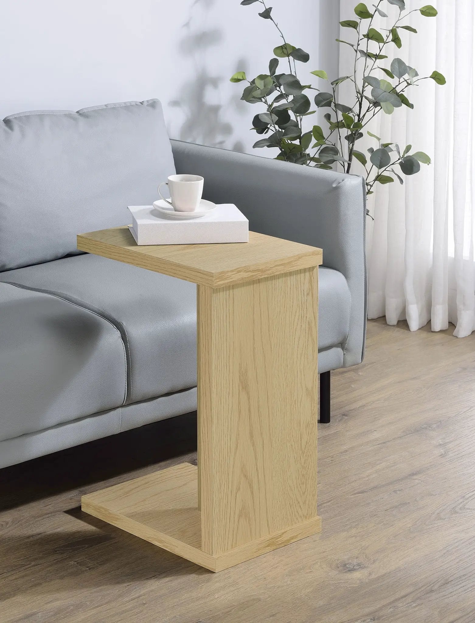 Clower Engineered Wood C-Shaped Sofa Side Table Light Oak by Unique Piece Furniture