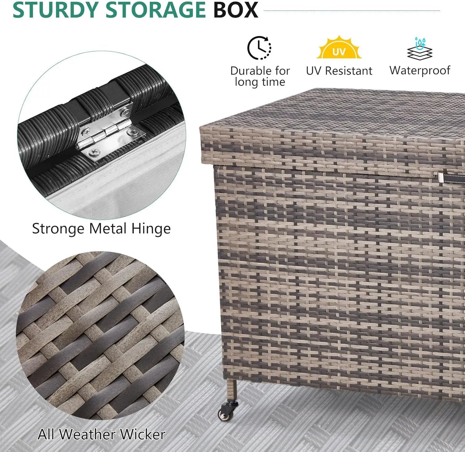 HOMREST Large Deck Box, Outdoor Wicker Storage Container with 240 Gallon, Patio Rattan Furniture for Garden Tools, Pillows, Pool, Brown by GreenHaven Gardens