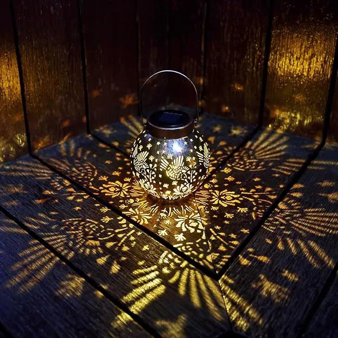 2 Pack Outdoor Solar Hanging Lantern Lights Metal LED Decorative Lamp for Garden Patio Courtyard Lawn and Table with Hollowed-Out Design (Bronze Hummingbird) by GreenHaven Gardens