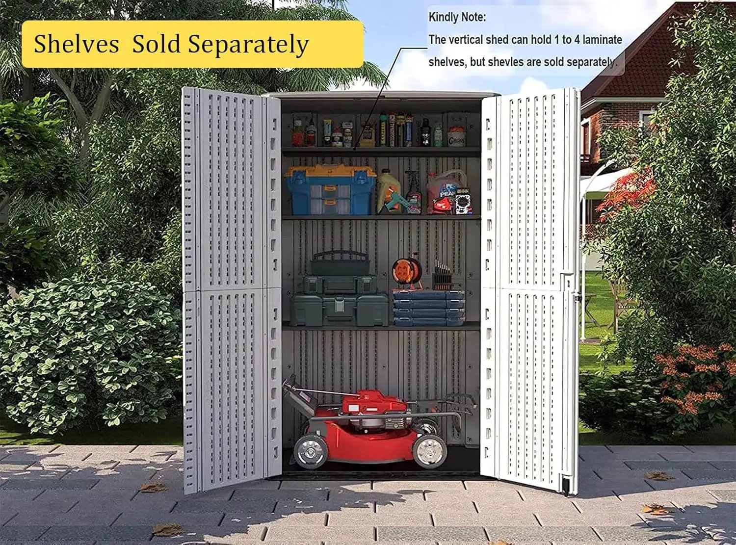 HOMSPARK Storage Shed Weather Resistance, Multi-Purpose Outdoor Storage Cabinet Waterproof, Outdoor Storage Cabinet for Garbage Cans, Lawnmower, Garden Accessories (Off White, Tall shed-53 cu ft) by GreenHaven Gardens
