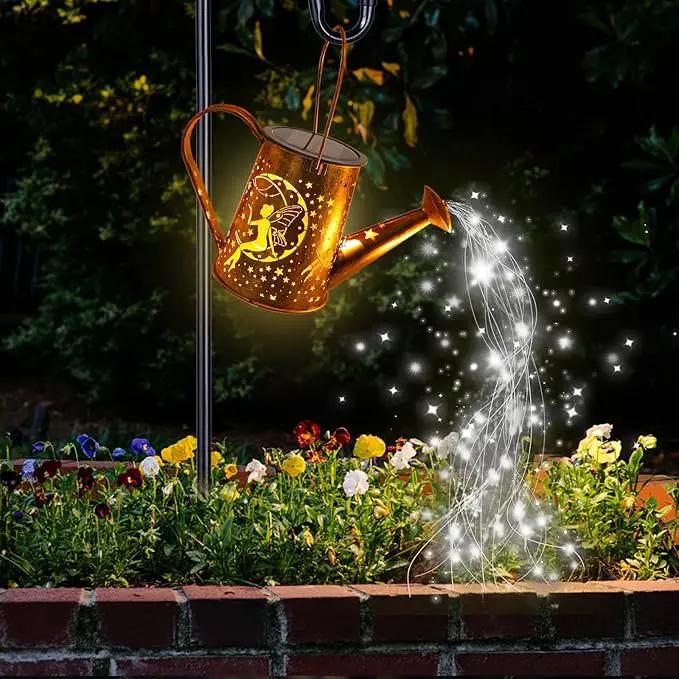 Big Solar Powered Watering Can Lantern & Moon Fairy Garden Decor Set Outdoor Waterproof Hanging Path Lights with Shepherd Hooks, Perfect Patio Decor Gardening Gift for Women, Mom, Grandma (Cool White) by GreenHaven Gardens