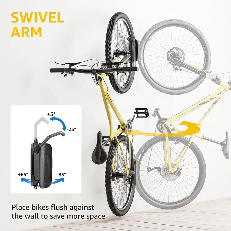 monTEK Swivel Bike Wall Mount – Garage Bike Hanger & Space-Saving Vertical Bike Rack for Garage & Apartment, Sturdy Bike Storage Hook Holds up to 66 lbs, Easy Installation & Scratch-Proof Design by GreenHaven Gardens