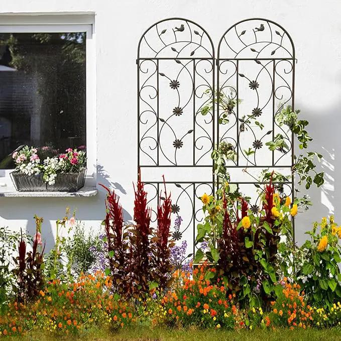 Metal Garden Trellis Rustproof Trellis for Climbing Plants Outdoor Flower Support Bird Deco (Brown-4 Pack, 86.7"x19.7") by GreenHaven Gardens
