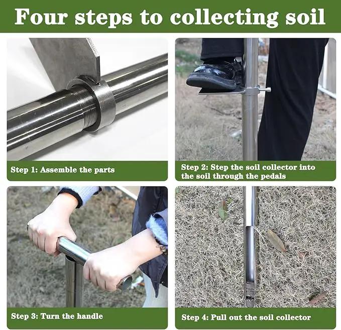 36" Soil Sample Probe Stainless Steel T-Style Handle Sampling Soil Probe Soil Sample Test Tool Kits with Foot Pedal and Reusable Sample Bags for Farm/Agriculture/Garden/Lawn/Golf Course by GreenHaven Gardens