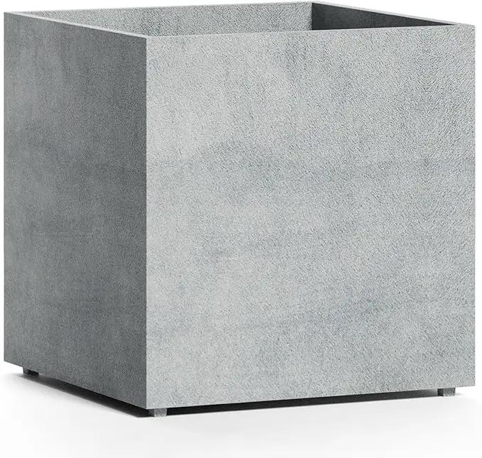 Reglito Cube Planter – Fiberglass Indoor/Outdoor and Weather-Resistant Large Planter (Concrete Stone, 35.4" L x 35.4" W x 36" H) by GreenHaven Gardens