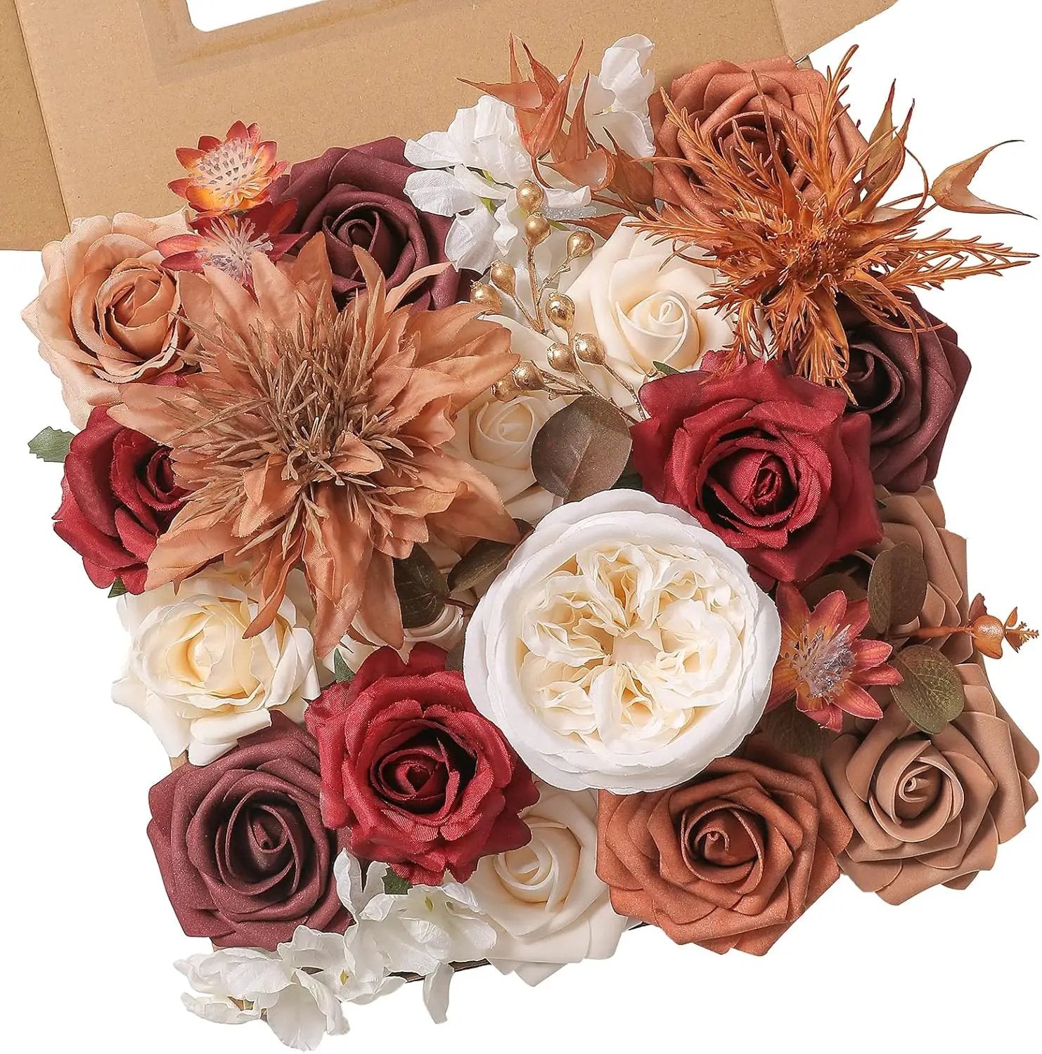 Artificial Flower Box Set Silk Fake Flowers for DIY Wedding Hand Bouquet Flower Arrangement Bouquet Centerpiece Decorations Baby Shower Party Home Decorations (Burgundy) by GreenHaven Gardens