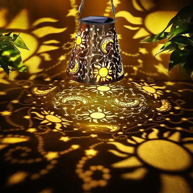 Toodour Solar Lantern Outdoor, Upgrade Hanging Solar Lights Garden Decor, Waterproof Hollow Out Retro Metal Sun & Moon Decorative Lights for Patio, Balcony, Yard, Walkway by GreenHaven Gardens