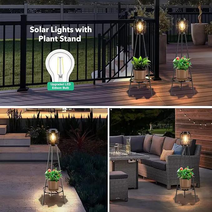 Solar Lights Outdoor with LED Edison Bulbs, Solar Floor Lamp with Plant Stands for Garden Yard Pathway Driveway Front/Back Porch Decoration by GreenHaven Gardens
