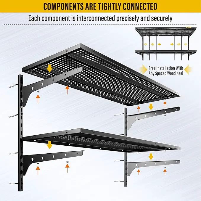 2 Tier 1.3x3ft Garage Shelving Wall Mounted, 400 lbs Load Capacity,15.6x36inch per Shelf Height Cassette Adjustable Floating Shelves(Black) by GreenHaven Gardens