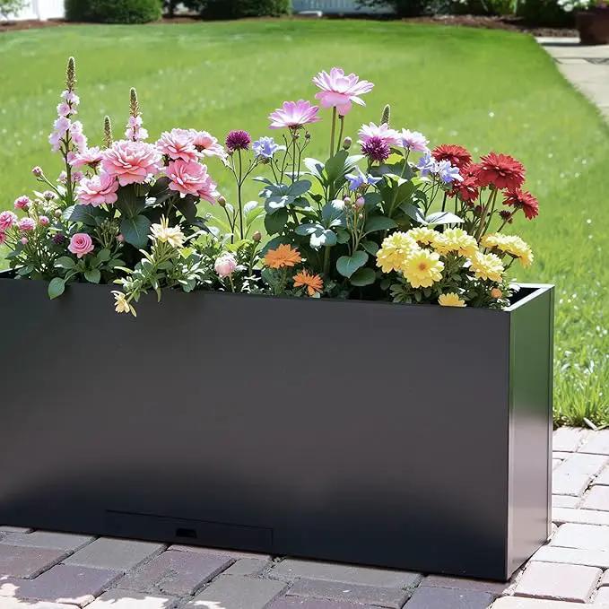 KOL Galvanized Steel Rectangular Planter Box, (16''H.x12''W.x36''L) Large Planters for Indoor Outdoor Plants,Black Powder Coated Metal Planter, Heavy Duty Modern Flower Pot, Commercial & Residential by GreenHaven Gardens