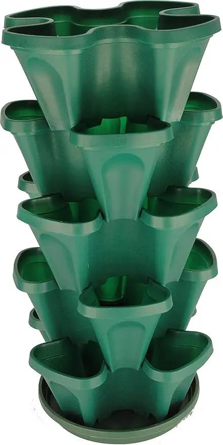 Mr. Stacky 1305-HG 5-Tier Stackable Strawberry, Herb, Flower, & Vegetable Planter - Vertical Gardening Indoor / Outdoor Stacking Garden Pots Hunter Green, 22.5 Quarts by GreenHaven Gardens