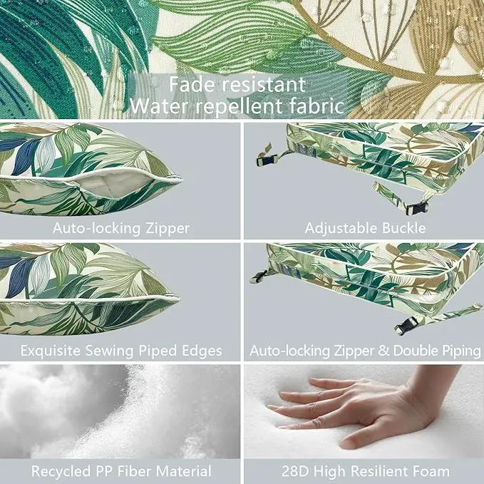 LVTXIII Outdoor Deep Seat Cushion Patio Seat and Back Cushion Set Seasonal Chair Cushion with Removable Cover and Adjustable Buckle for Home and Garden, 22"x22"x4", Lush Leaf Green by GreenHaven Gardens