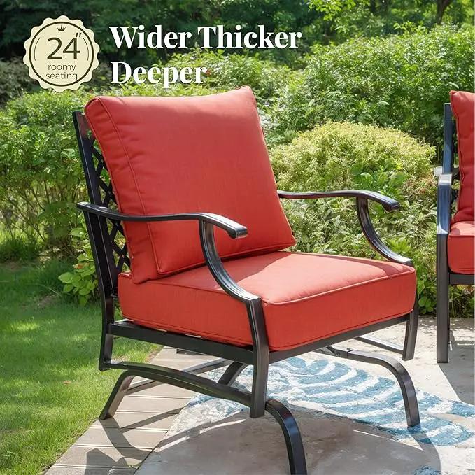 Patio Furniture Set with Fire Pit Table, 5 Pcs Metal Outdoor Conversation Set, 4 Rocking Chairs with 5.75" Extra Thick Cushion and 28" Fire Pit Table for Backyard Deck, Red by GreenHaven Gardens