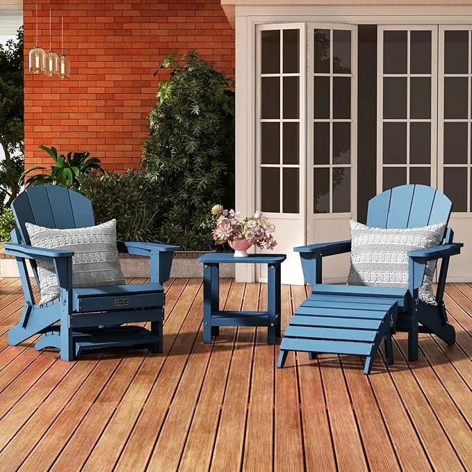 SERWALL Folding Adirondack Footrest Without Assembly, All Weather Use Adirondack Footstool, Blue by GreenHaven Gardens