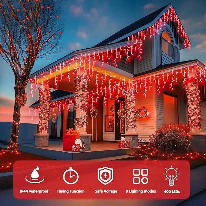 JMEXSUSS 400 LED Red Icicle String Lights, Connectable Red String Lights Indoor Outdoor with Remote, Red Christmas Lights for Room Fireplace Christmas Valentine Decorations, EXS-I-0400-R by GreenHaven Gardens