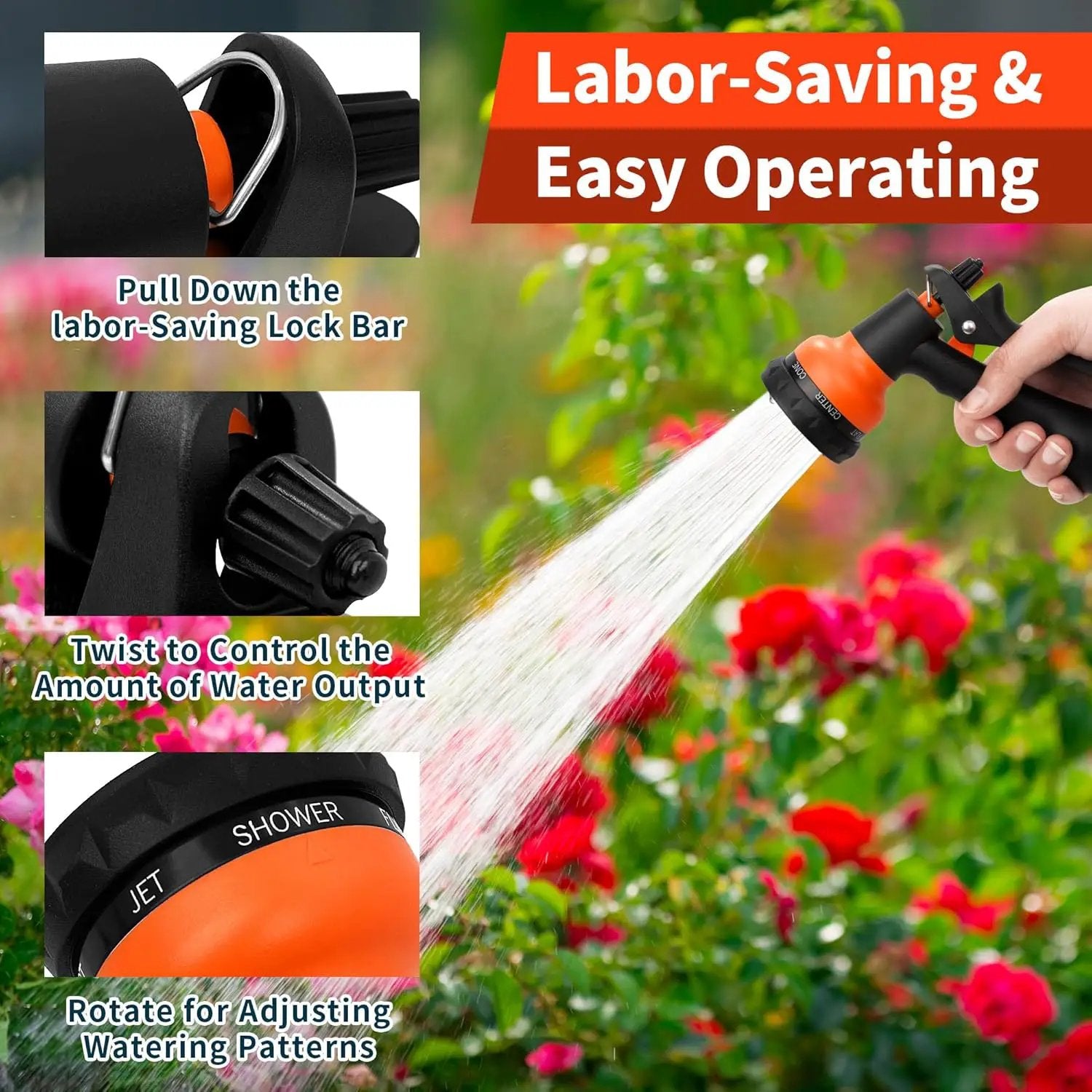 NEXCOVER Garden Hose Nozzle Sprayer - 7 Adjustable Watering Patterns Nozzle for Water Hose, Non-Slip Garden Spray Nozzle for Car Washing, Watering Plants, Pets Showering, Lawns Cleaning, Orange by GreenHaven Gardens
