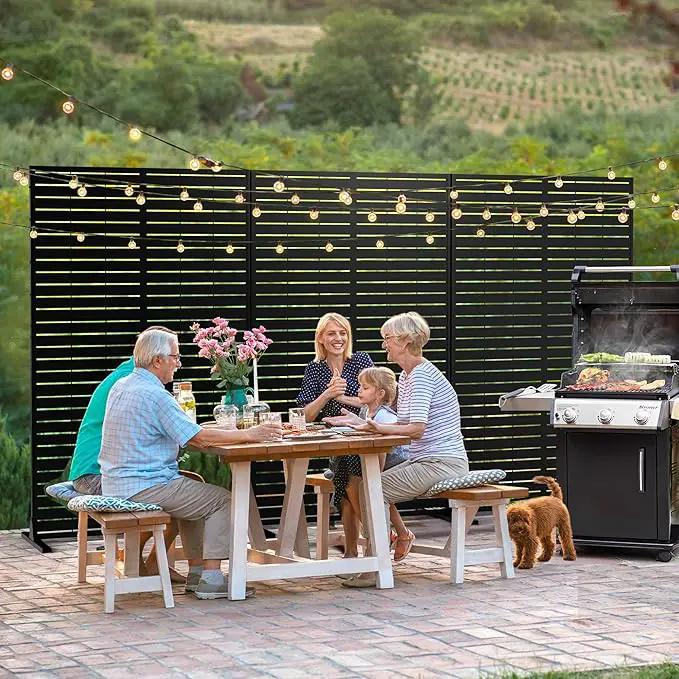 FENCY Metal Privacy Screen with Stand 72" H×44" W Outdoor Freestanding Privacy Panels, Outdoor Privacy Screen for Deck Patio Balcony(Black-Louvered) by GreenHaven Gardens