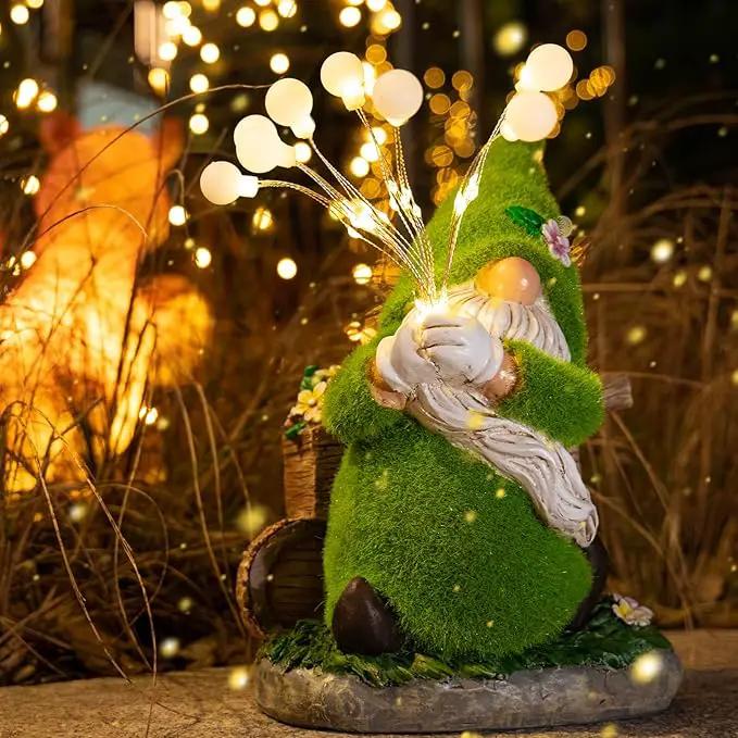 mopha Garden Gnomes Statues Outdoor Decor, Funny Solar Powered Fairy Firefly Lights Lawn Ornaments, Resin Figurines Outside Decoration Clearance Gardening Gift by GreenHaven Gardens