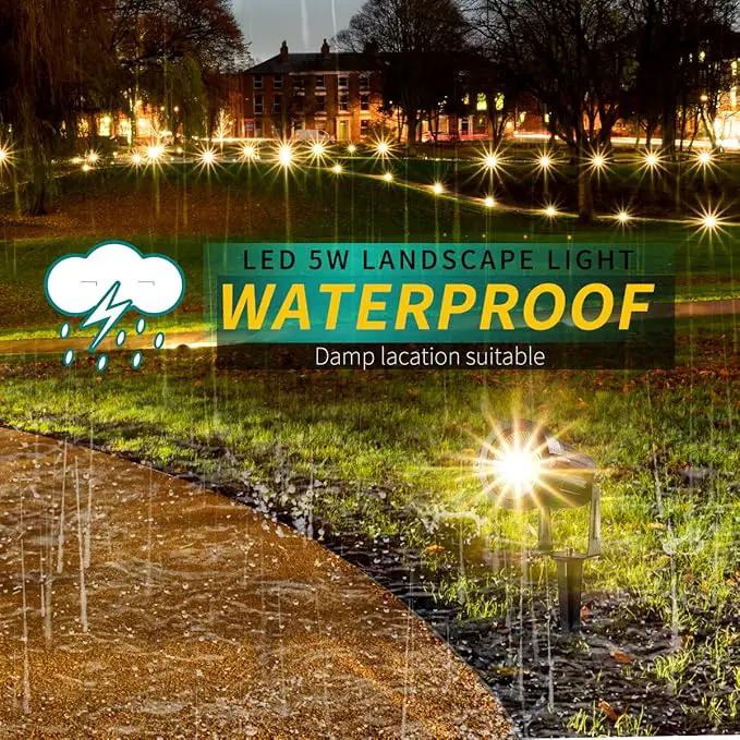 LED Landscape Lights,5W 120V AC Outdoor Pathway Garden Yard Spotlight,IP65 Waterproof Garden Flood Light,Outdoor Spotlight with Stake,UL Cord 5-ft with Plug (Pack of 2, Warm White) by GreenHaven Gardens
