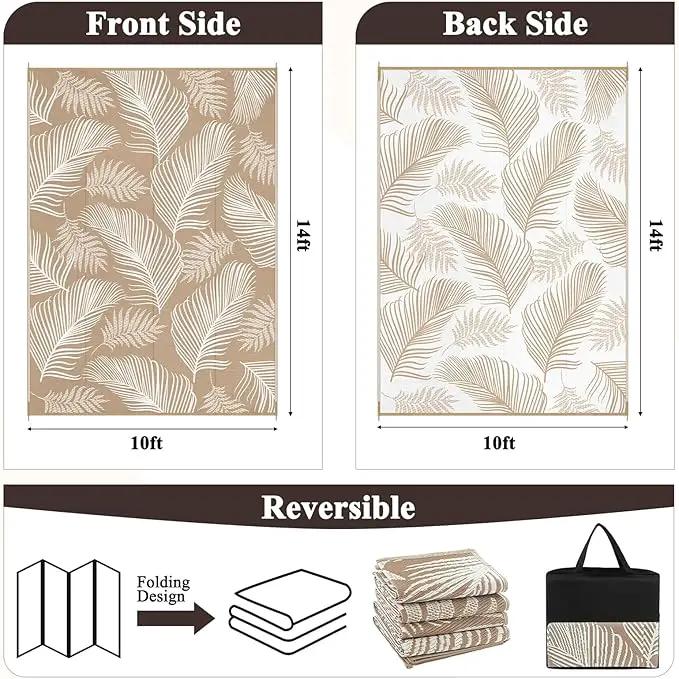 Pauwer Waterproof Outdoor Rug 10x14, Reversible Plastic Straw Patio Camping Rug, Indoor Outdoor RV Mat Carpet for Deck, Camper, Porch, Balcony, Backyard, Picnic, Leaf Brown by GreenHaven Gardens