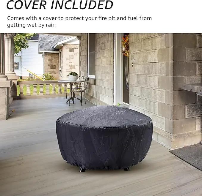 NATURAL EXPRESSIONS 32 Inch Large Fire Pit with 2 Grills, Outdoor Wood Burning Fire Pit with Cooking Grate, Lid, Poker and Round Waterproof Cover for Patio, Ourside, Bonfires, Picnic, Party. by GreenHaven Gardens