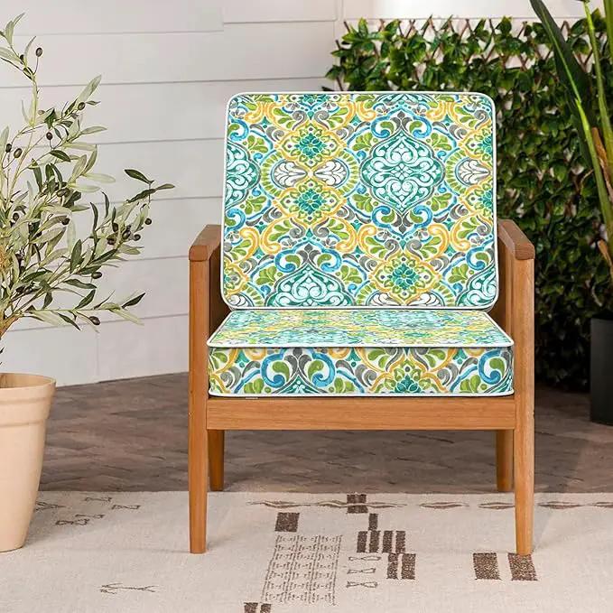 LVTXIII Patio Chair Cushions 22"x22"x3", Water-Repellent Outdoor Seat Cushions for Patio Furniture, Square Chair Pads with Ties for Home Garden Decoration, Set of 2, Damask Green by GreenHaven Gardens