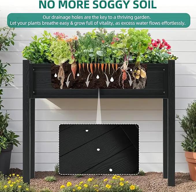 YITAHOME Raised Garden Bed, HIPS Poly Wood Elevated Planter Box with Legs and Drainage Hole, Small Flower Box Stand for Patio Balcony Garden Backyard, Black by GreenHaven Gardens