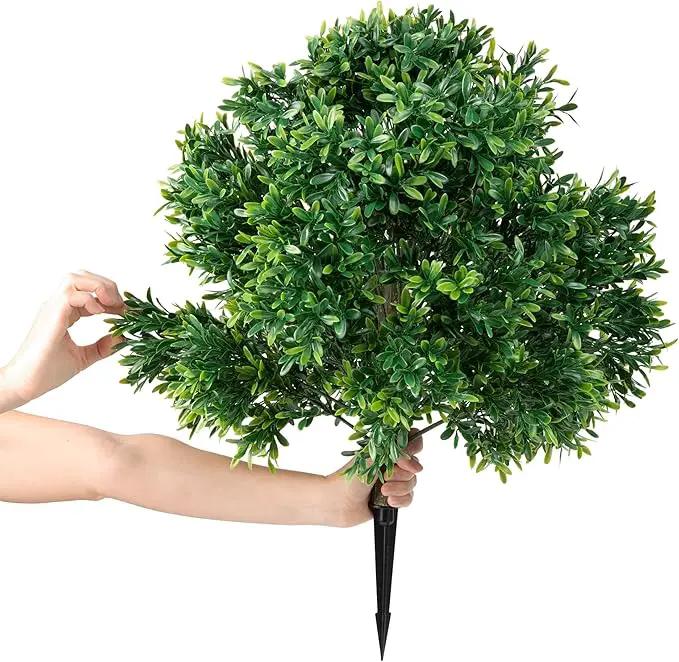 Premium 16" Diameter Artificial Japanese Boxwood Topiary – Set of 2 Faux Plants with Ground Spikes – UV-Resistant, Realistic Outdoor & Indoor Garden Décor – Weatherproof and Durable by GreenHaven Gardens