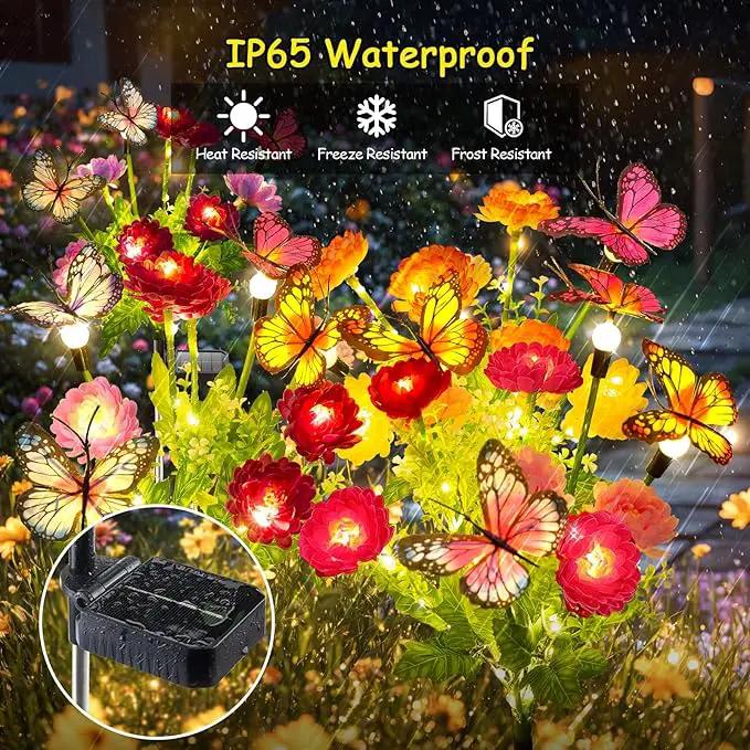 Solar Garden Lights, 3 Pack Swaying Solar Lights with 9 Butterflies & 21 Blooming Flowers, Solar Flowers Lights Outdoor Waterproof, Auto On/Off Solar Outdoor Lights for Yard Patio, Gift by GreenHaven Gardens