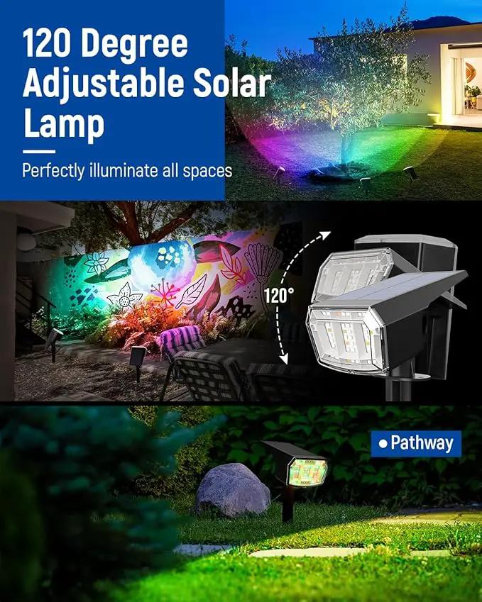 Solar Spot Lights Outdoor, 9 Lighting Modes RGB, Solar Lights Outdoor Waterproof IP65, 63 LED Landscape Spotlights for Holiday Decorations by GreenHaven Gardens