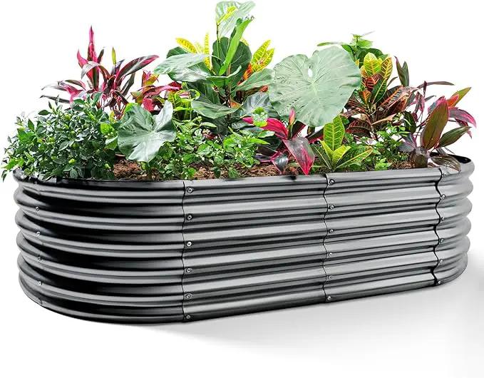 Land Guard 6x3x1.5ft Galvanized Raised Garden Bed Kit, Metal Planter Boxes Outdoor, Oval Metal Raised Garden Bed for Vegetables, Flowers (Dark Gray) by GreenHaven Gardens