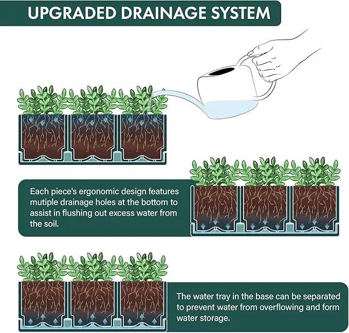 D'vine Dev Herb Garden Planter Set, Plastic Plant Pots with Drainage and Saucer, Indoor Succulent Cactus Vegetable Pot for Windowsill, Garden Balcony, Green, Set of 1, 76-V-C-1 by GreenHaven Gardens