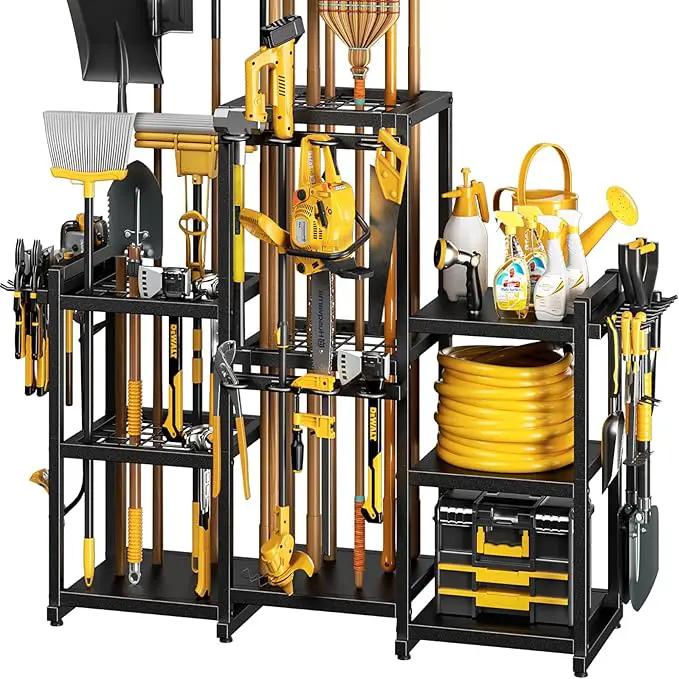42" H Large Garden Tool Organizer, Holds Up to 86 Tools, Heavy Duty Yard Tool Organizer for Garage, 61“ Wide Lawn Freestanding Tool Storage Rack for Outdoor Shed Tool Rake, Shovel, Brooms