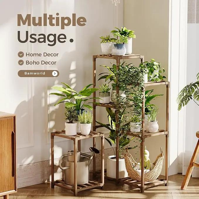 Bamworld Plant Stand Indoor Corner Plant Shelf Wood Plant Holder for Multiple Plants Tall Flower Stands Plants Table Rack Garden Patio Lawn Window 03H by GreenHaven Gardens