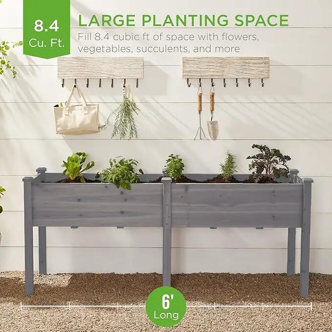 Best Choice Products 72x23x30in Raised Garden Bed, Elevated Wood Planter Box Stand for Backyard, Patio, Balcony w/Divider Panel, 6 Legs, 300lb Capacity - Gray by GreenHaven Gardens
