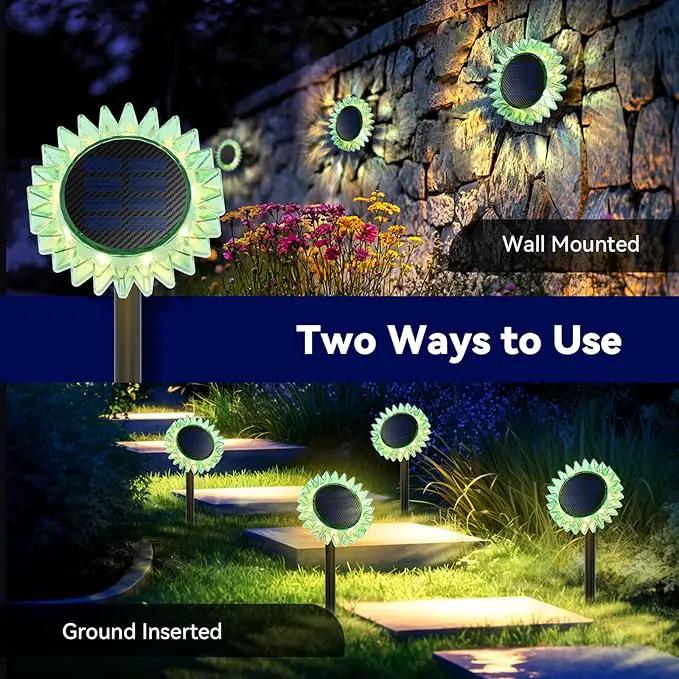 Outdoor Solar Lights, 4 Pack Led Solar Sunflower Lights, Stake/Wall 2-in-1 Waterproof Solar Garden Lights for Yard, Landscape, Fence, Patio, Driveway, Pathway, Backyard Decoration (Warm White) by GreenHaven Gardens