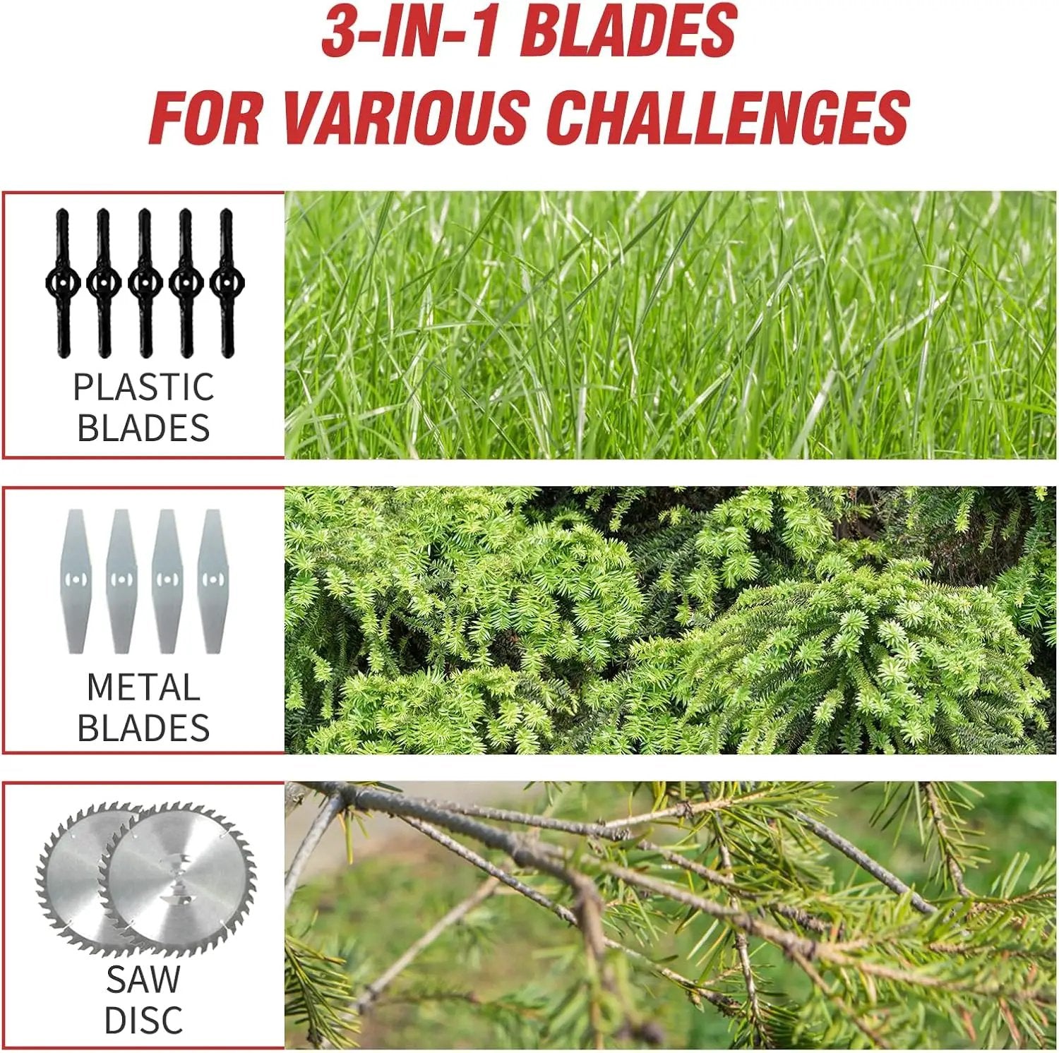 ALSO GO 24V Electric Weed Wacker Grass Trimmer with 2 pcs Batteries & Fast Charger, 3 in 1 Stringless Lightweight Brush Cutter/Edger/Mower with 3 Types Blade & Wheels for Garden and Yard Lawn by GreenHaven Gardens